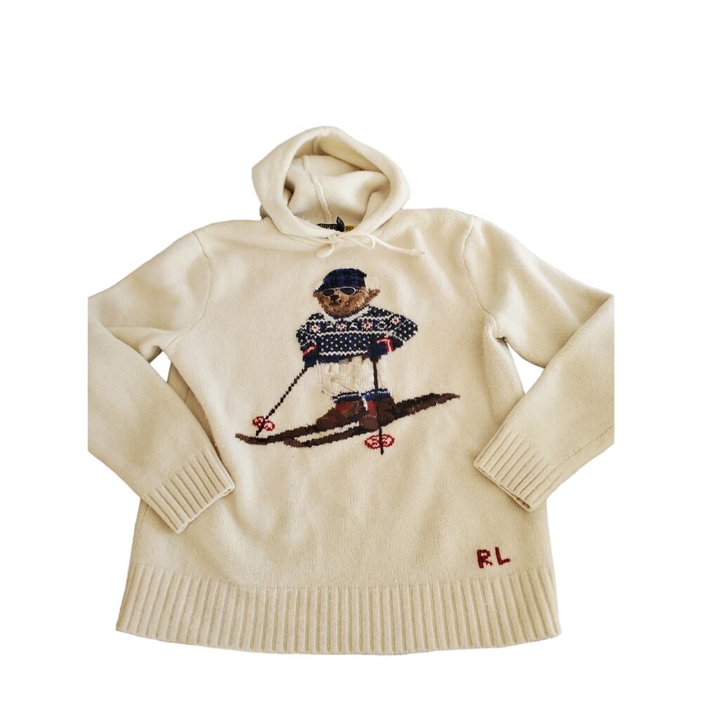 Polo Ralph Lauren wool blend knit Ski Bear Hoodie Boys Large